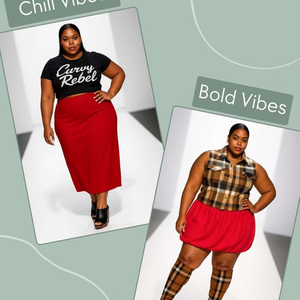 One Skirt - TWO LOOKS -- Plus size red Maxi skirt. No pockets. Elastic waistband